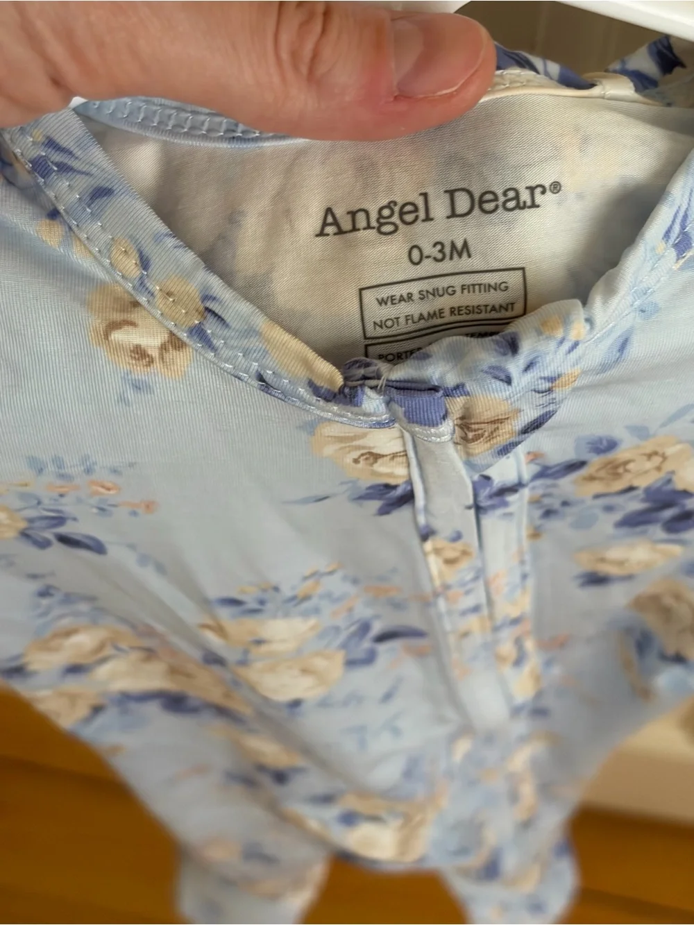 NWT Angel Dear Bamboo Light Blue Rose Floral Ruffle Back Footed One-Piece Pajama